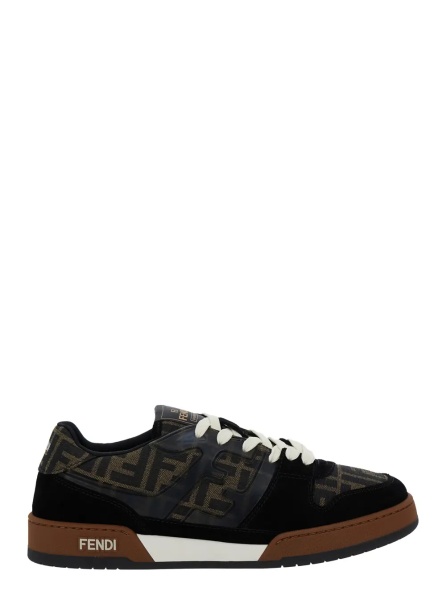 Sneakers Sneaker 'Match' with Logo Patch on the Tongue and FF All-Over Motif in Brown Leather for Men