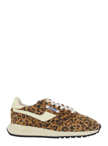 Sneakers White and Brown Sneakers with Animalier Print in Leather for Women