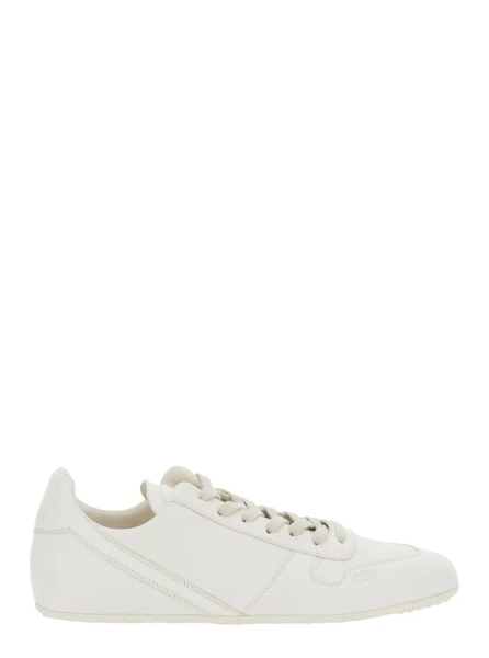 Sneakers White Low Top Sneaker with Round Toe and Lace-Up Closure in Leather for Men