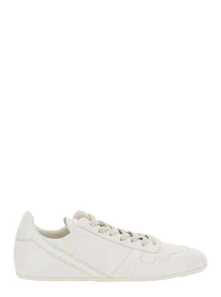 Sneakers White Low Top Sneaker with Round Toe and Lace-Up Closure in Leather for Men