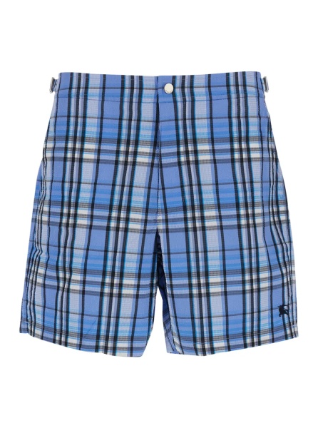 Sorturi light blue Swim shorts with striped motif and logo on the front in tech fabric for men