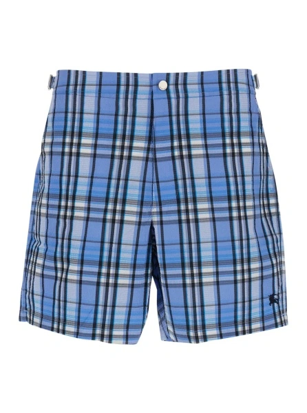 Sorturi light blue Swim shorts with striped motif and logo on the front in tech fabric for men