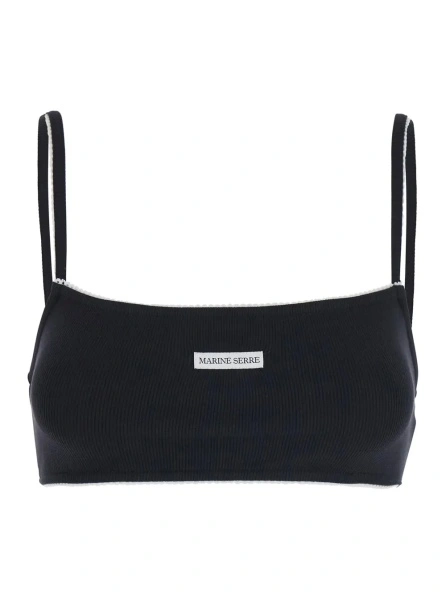 Sutiene Black Sports Bra with Square Neckline and Logo Patch on the Front in Stretch Cotton for Women