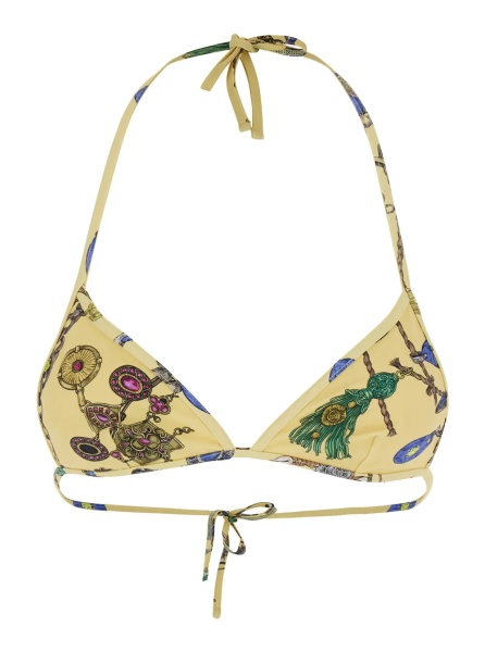 Sutiene Yellow Bikini Top with All-Over Jewelry Print in Stretch Tech Fabric for Women