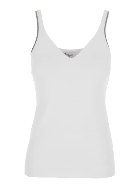 Top Brunello Cucinelli alb din bumbac