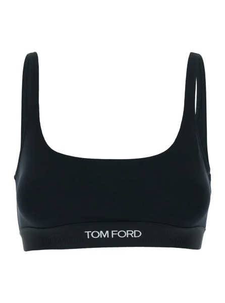 Topuri Black Bralette with Contrasting Logo Print in Modal Stretch Woman