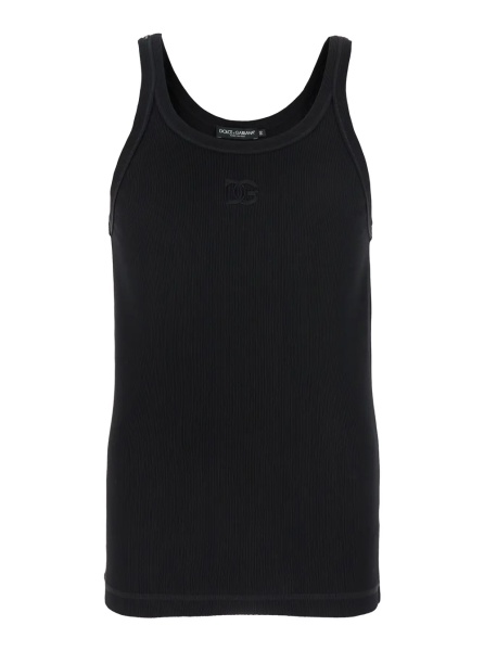 Topuri Black Sleeveless Top with Logo Embroidery on the Front and Ribbed Knit in Cotton Man