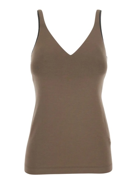 Topuri Brown Top with V-Neck and Monil Detail on the Strap in Cotton for Women