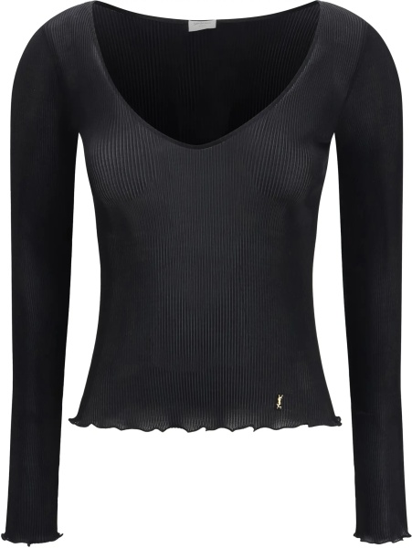 Topuri Cassandre V Neck Ribbed Silk Top