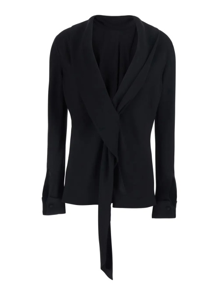Topuri 'Evo' Black Top with V-neck on the Back and Draping in Viscose for Women