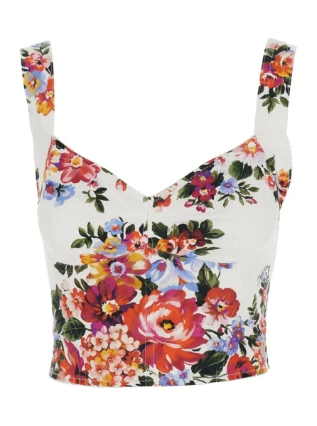 Topuri Multicolor Floral Print V-Neck Bustier Top in Cotton for Women
