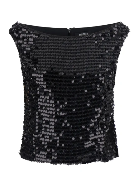 Topuri Off-shoulder top with sequins in black synthetic fabric for women