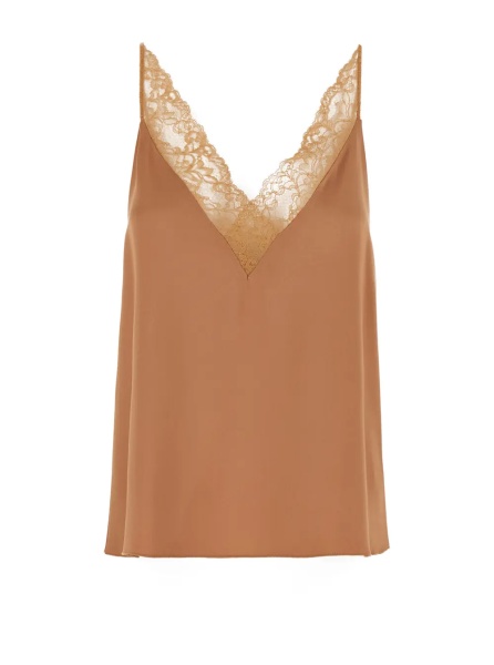 Topuri Pink Sleeveless top with V-neck and lace details in Blend viscose for women