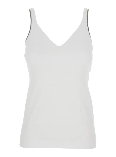 Topuri Top with V-Neck and Side Monile Details in White Cotton for Women
