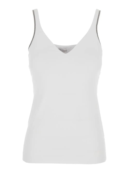 Topuri white Top with V-neck and Monile details on the edges in cotton for women