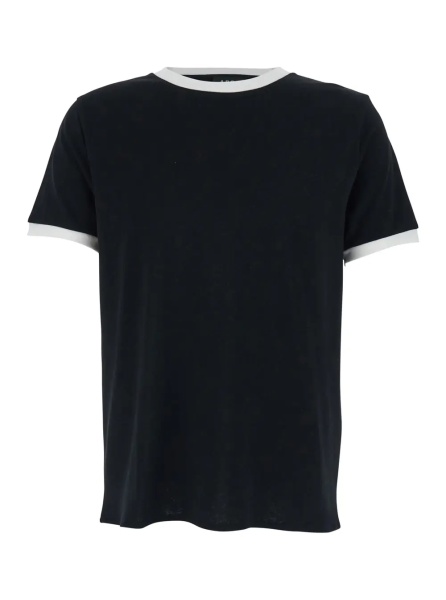 Tricou A.P.C. Black crew neck T-shirt with contrasting details on the neck and sleeves in cotton and linen blend man