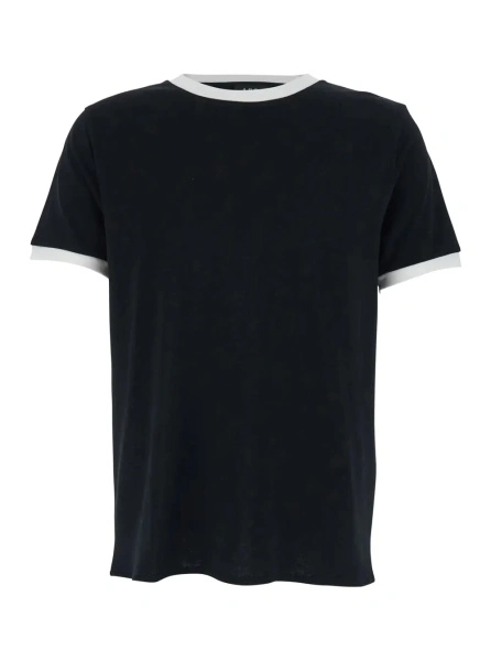 Tricou A.P.C. Black crew neck T-shirt with contrasting details on the neck and sleeves in cotton and linen blend man