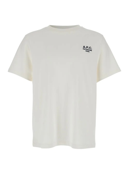 Tricou A.P.C. White Crewneck T-Shirt with Logo Embroidered on the Front in Cotton Man
