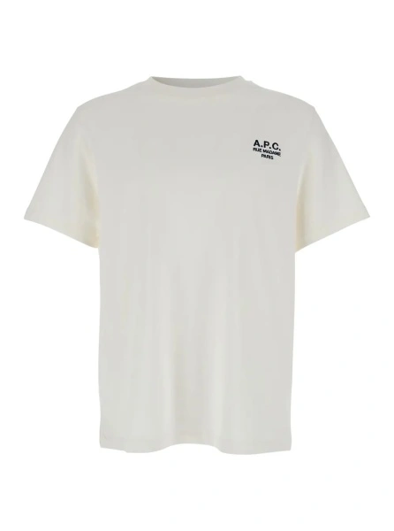 Tricou A.P.C. White Crewneck T-Shirt with Logo Embroidered on the Front in Cotton Man