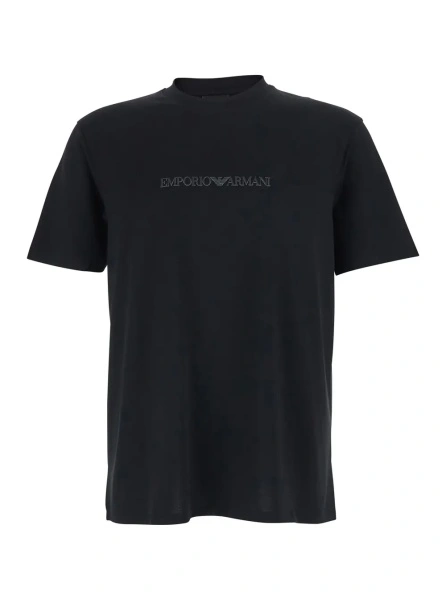 Tricou Black Cotton Crew Neck T-Shirt with Logo Embroidery for Men
