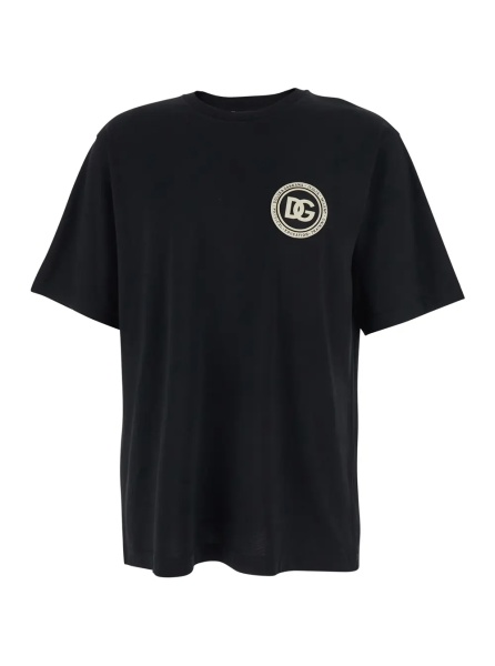 Tricou black crew Neck T-Shirt with logo embroidery on the front in cotton for men