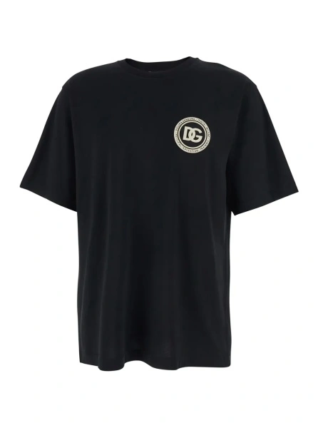 Tricou black crew Neck T-Shirt with logo embroidery on the front in cotton for men