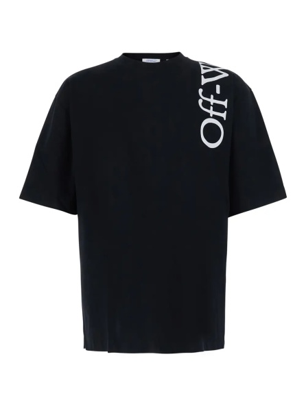 Tricou Black Crew Neck T-Shirt with Logo Lettering in Cotton for Men