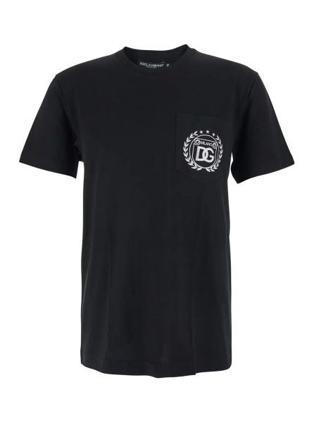 Tricou Black Crewneck T-Shirt with Logo Embroidery on the Front in Cotton Man