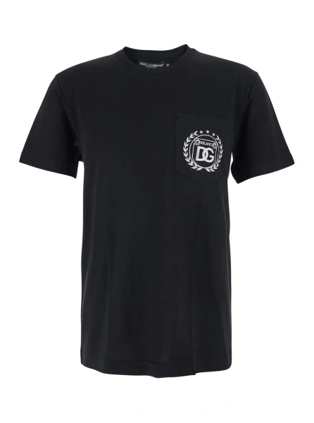 Tricou Black Crewneck T-Shirt with Logo Embroidery on the Front in Cotton Man