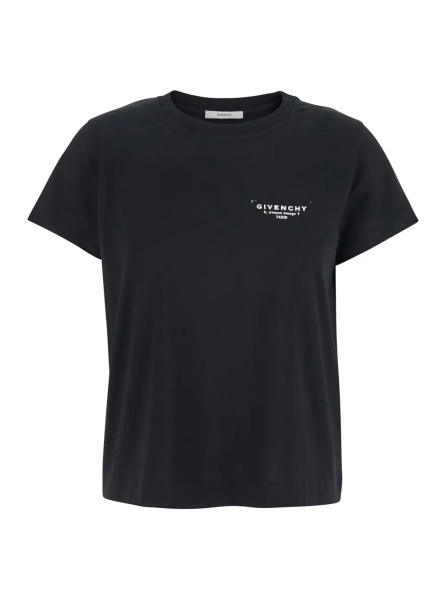 Tricou Black Crewneck T-Shirt with Logo Lettering on Front and Rear in Cotton Woman
