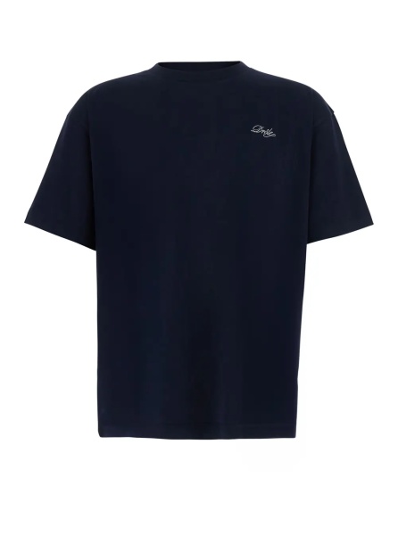 Tricou Blue Crew neck T-shirt with logo lettering embroidery on the front in cotton for men