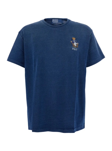 Tricou Blue Crew Neck T-Shirt with Logo Patch on the Front and Denim Effect in Cotton for Men