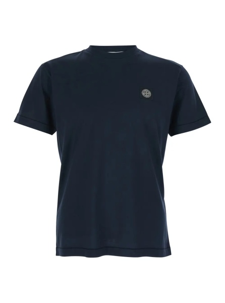 Tricou Blue T-Shirt with Logo Patch on the Front in Cotton for Men