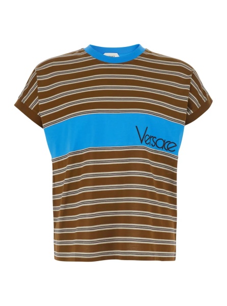 Tricou Brown T-shirt with striped motif and logo lettering on the front in Cotton Men