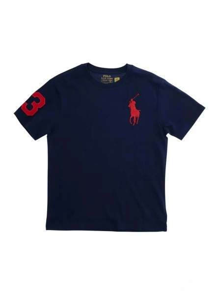 Tricou Crew Neck 'Pony' T-Shirt with Front Embroidery and Short Sleeves in Blue for Kids