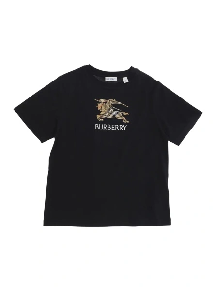 Tricou Crew Neck T-Shirt with Logo Lettering and EKD Embroidery on the Front in Black Cotton Boy