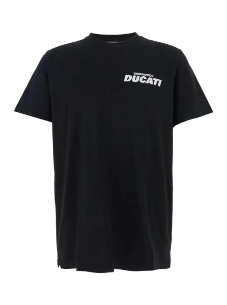 Tricou 'Ducati x D2' Black T-Shirt with Logo on the Front in Cotton Man