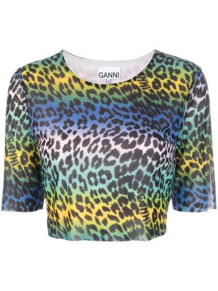 Tricou Ganni verde din spandex/elastan si poliamida