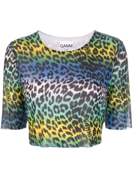 Tricou Ganni verde din spandex/elastan si poliamida