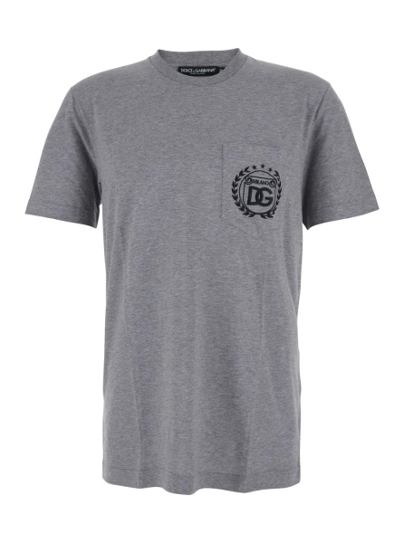 Tricou Grey Crewneck T-Shirt with Logo Embroidery on the Front in Cotton Man