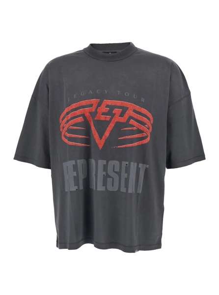 Tricou Grey Crewneck T-Shirt with Maxi Logo Print on Front and Rear in Cotton Blend Man