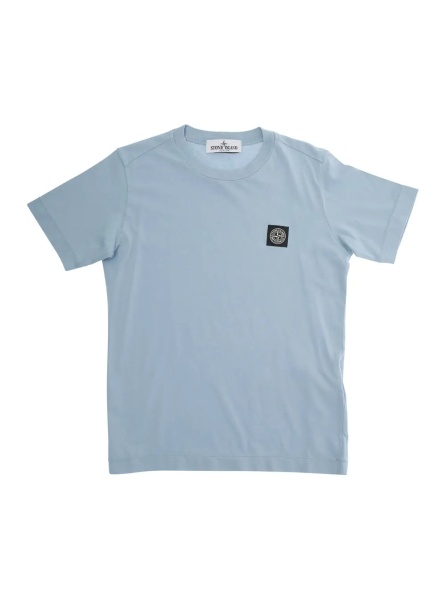 Tricou Light Blue T-Shirt with Round Neck and Logo Patch on the Front in Cotton Boy