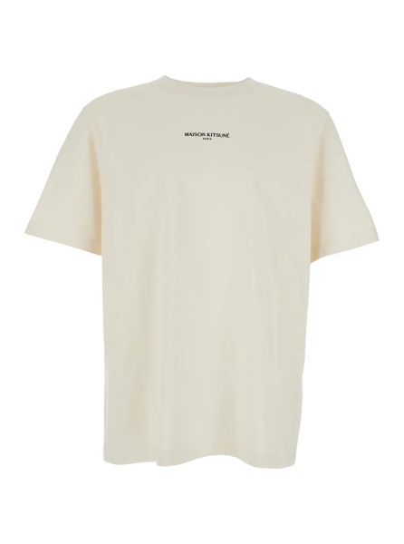 Tricou MAISON KITSUNÉ Beige Crew neck T-shirt with logo on the front in cotton for men