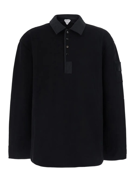 Tricou Polo Black Sweatshirt with polo collar and patch with Intreccio on the sleeve in cotton for men