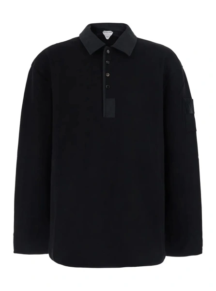 Tricou Polo Black Sweatshirt with polo collar and patch with Intreccio on the sleeve in cotton for men