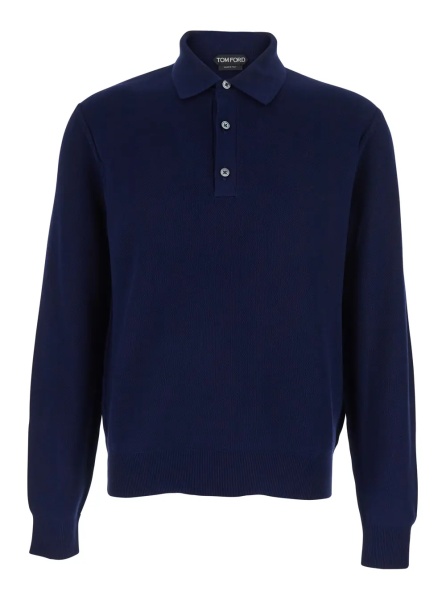 Tricou Polo Blue Polo Shirt with Classic Collar and Front Button Closure in Silk and Cotton Blend for Men