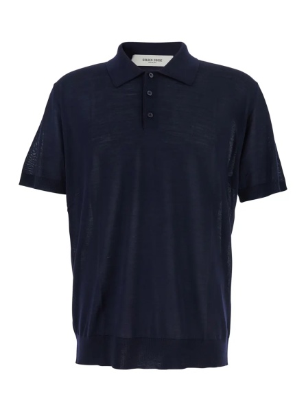 Tricou Polo Blue Polo Shirt with Classic Collar and Short Sleeves in Wool Man