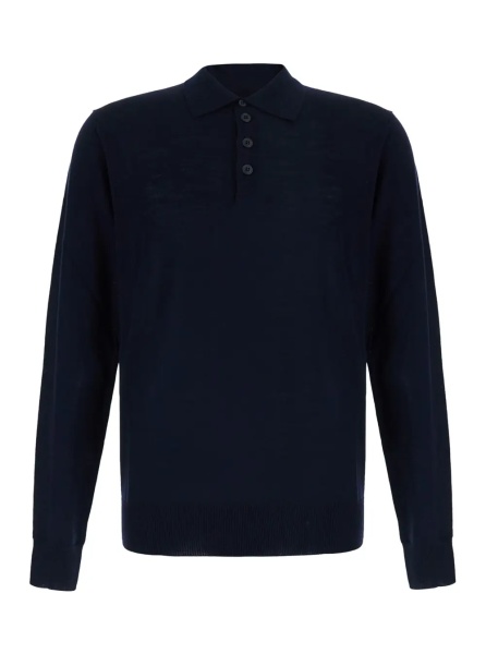 Tricou Polo Blue Polo Shirt with tone-on-tone logo in Wool for Men