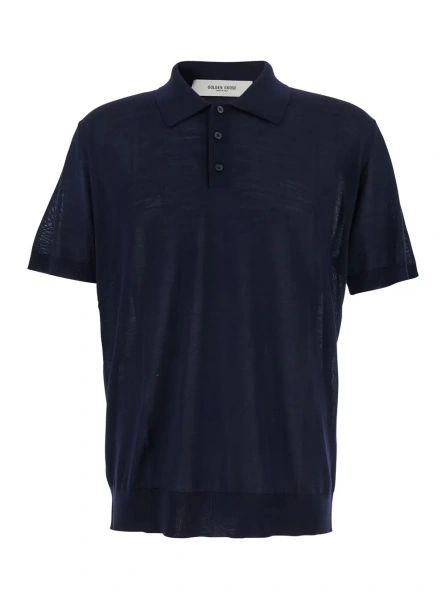 Tricou polo Golden Goose albastru din lana