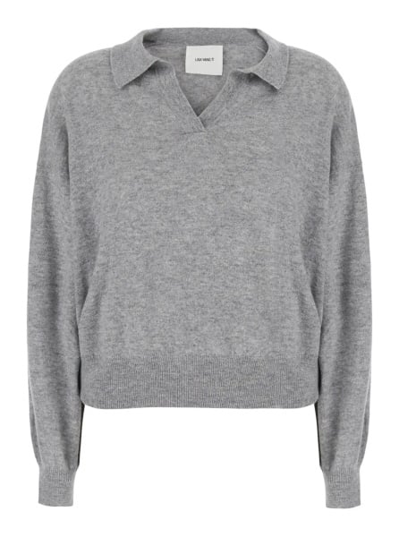 Tricou Polo 'Katriel' Gray Sweater with polo collar and ribbed trims in cashmere for women